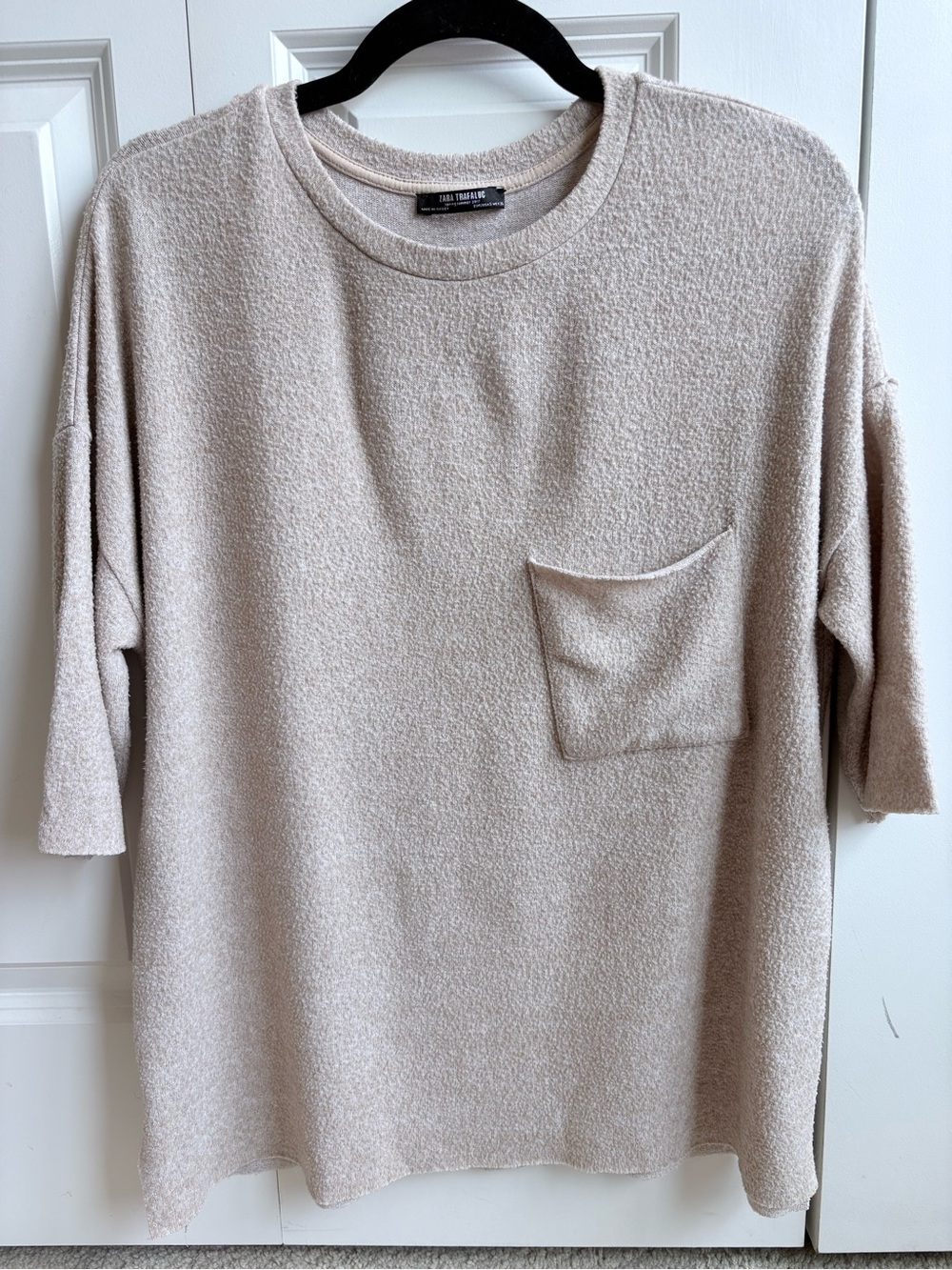 Zara Light Beige Textured Crewneck Sweater, Women’s Size S